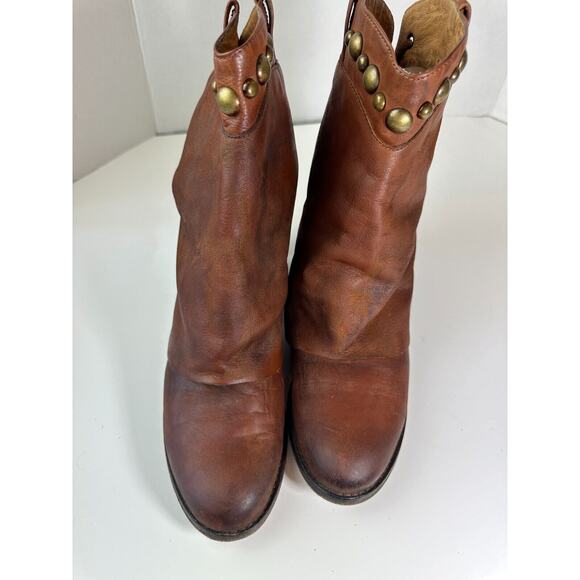 Free People Distressed Wayland Brown Leather Bead Stud Lace-Up Boho Bootie 37 6 - Picture 6 of 16